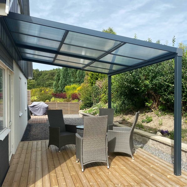 Skydetag veranda 12m | Skyde altantag | Kanalplast / Aluminium